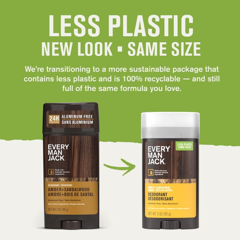 Every Man Jack Men's Deodorant Variety Set - Three Full-Sized Deodorant Sticks with Clean Ingredients & Incredible Scents - Cedar + Red Sage, Amber + Sandalwood, Sea Mineral + Citron - 3 oz - 3 Pack - Image 2