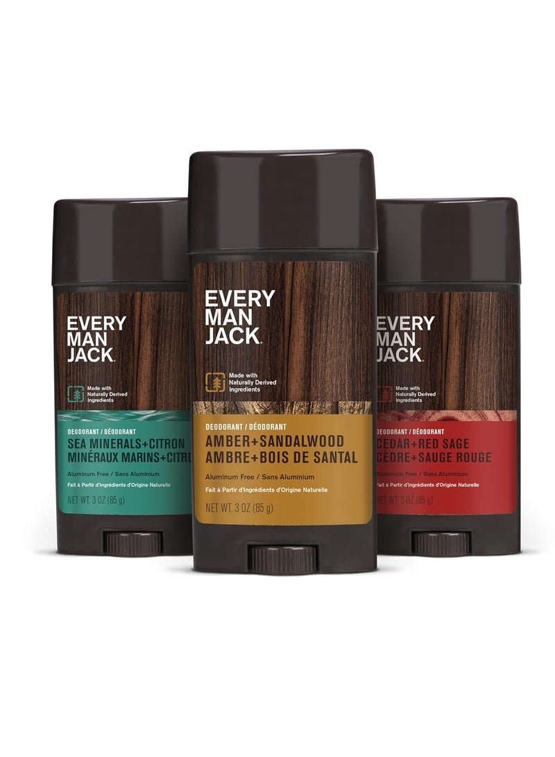 Every Man Jack Every Man Jack Men's Deodorant Variety Set - Includes 3 Full-Sized Deodorant Sticks with Clean Ingredients & Incredible Scents - Cedar + Red Sage, Amber + Sandalwood, Sea Mineral + Citron Fragrances (3 Pack)  - Image 1