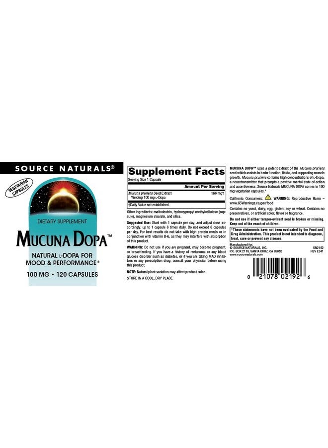 Source Naturals Mucuna Dopa, for Mood & Performance*, 100 mg - 120 Vegetarian Capsules - Image 4