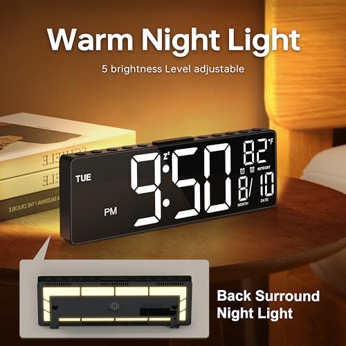 Jall ساعة جال الرقمية الكبيرة 10.5 بوصة مع 8 ألوان RGB، التاريخ، الشهر، درجة الحرارة LED، التوقيت الصيفي التلقائي، حديثة للمكتب، الجدار، غرفة المعيشة، غرفة النوم، هدية عيد الميلاد (أسود، 10.5 بوصة) - Image 4