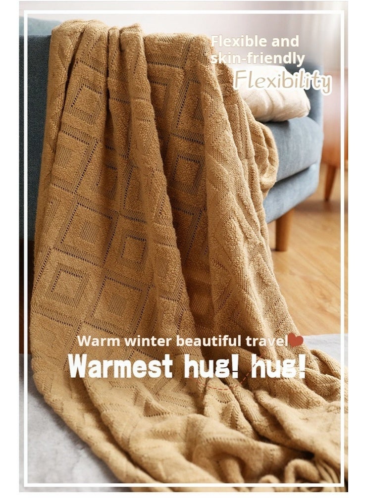 AVHUGOO Tassel Design Soft Blanket Keep Warm Cotton Light Brown 127 x 180cm - Image 2