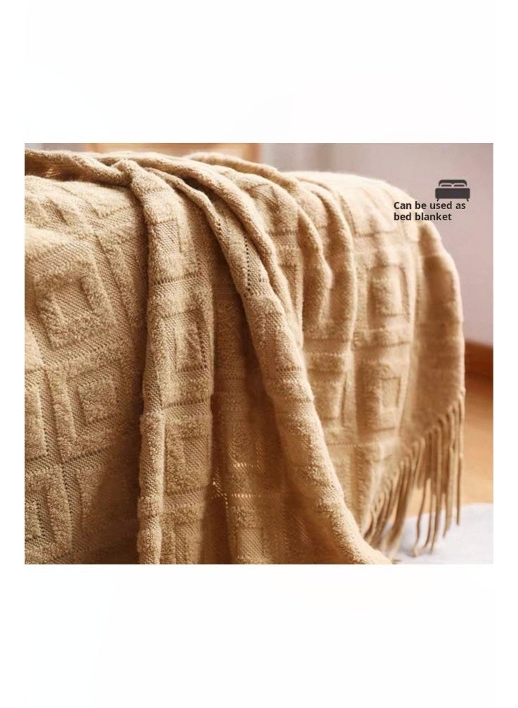 AVHUGOO Tassel Design Soft Blanket Keep Warm Cotton Light Brown 127 x 180cm - Image 5