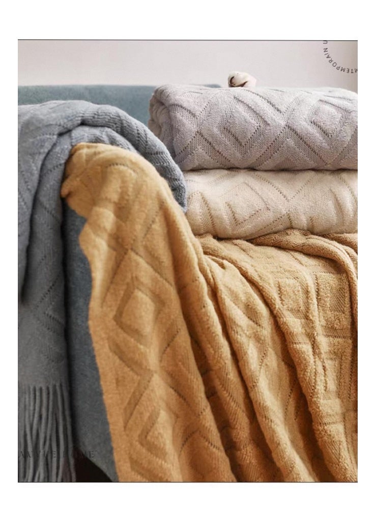 AVHUGOO Tassel Design Soft Blanket Keep Warm Cotton Light Brown 127 x 180cm - Image 3
