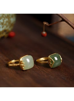 REOCLE Women's Jade Ring with Vintage Rectangle Gemstone & Adjustable Ring & Simple Elegant Retro Style Jewelry Gift for Valentine  - Image 3