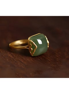 REOCLE Women's Jade Ring with Vintage Rectangle Gemstone & Adjustable Ring & Simple Elegant Retro Style Jewelry Gift for Valentine  - Image 2