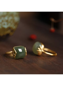 REOCLE Women's Jade Ring with Vintage Rectangle Gemstone & Adjustable Ring & Simple Elegant Retro Style Jewelry Gift for Valentine  - Image 4