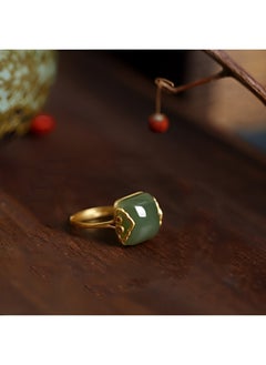 REOCLE Women's Jade Ring with Vintage Rectangle Gemstone & Adjustable Ring & Simple Elegant Retro Style Jewelry Gift for Valentine  - Image 5