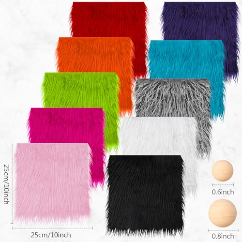 Tudomro 20 Pcs Faux Fur Fabric 10 x 10 with 40 Pcs Wood Balls Shaggy Faux Fur Square Patches Gnome Beards for Crafting Sewing Costume Rug Pillow Cushion Pad Chair CoverBright Color - Image 3