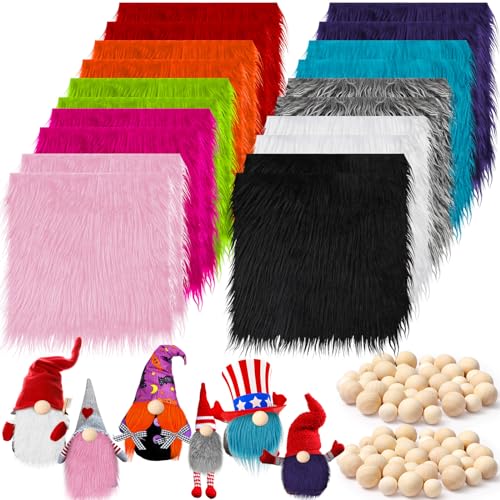 Tudomro 20 Pcs Faux Fur Fabric 10 x 10 with 40 Pcs Wood Balls Shaggy Faux Fur Square Patches Gnome Beards for Crafting Sewing Costume Rug Pillow Cushion Pad Chair CoverBright Color - Image 1