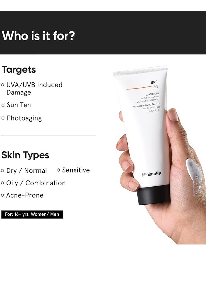 MINIMALIST SPF 50 Sunscreen PA++++ Broad Spectrum| UVA/UVB Protection with Niacinamide Sun Cream for Men & Women  - Image 3