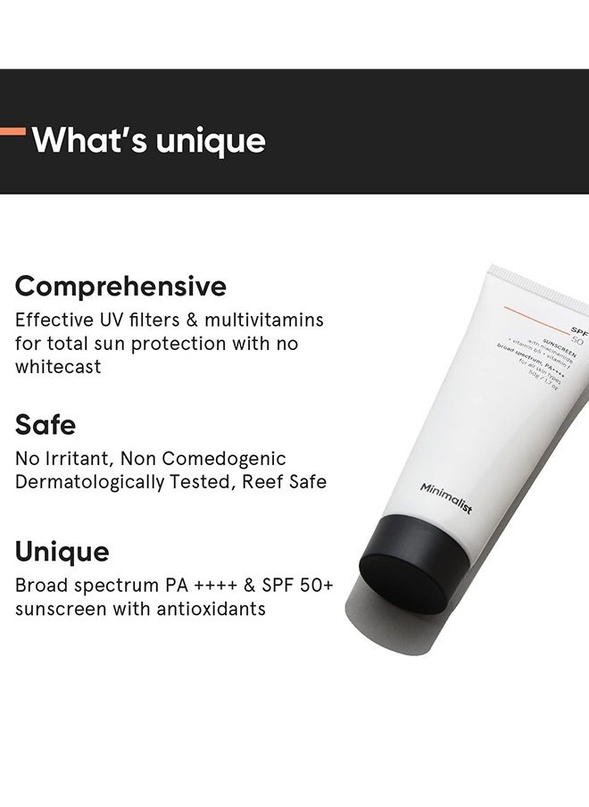 MINIMALIST SPF 50 Sunscreen PA++++ Broad Spectrum| UVA/UVB Protection with Niacinamide Sun Cream for Men & Women  - Image 2