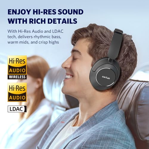 EarFun Wave Pro Active Noise Canceling Headphones, Wireless Over Ear Bluetooth Headphones, LDAC Hi-Res Sound, 5 Mics AI Clear Call, 80H Playtime, Multipoint Connection, Custom EQ, Silver Black - Image 5