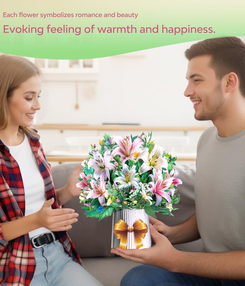 Magic Ants 3D Pop Up Flower Bouquet Cards with 3 Envelopes & Blank Notecards, Featuring Multicolor Roses & Butterflies, White Daisies & Lavender, Pink & White Lilies for Birthday, Mother's Day, Get Well, - Image 4