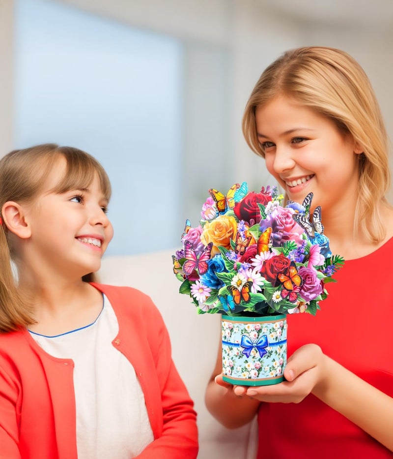 Magic Ants 3D Pop Up Flower Bouquet Cards with 3 Envelopes & Blank Notecards, Featuring Multicolor Roses & Butterflies, White Daisies & Lavender, Pink & White Lilies for Birthday, Mother's Day, Get Well, - Image 5