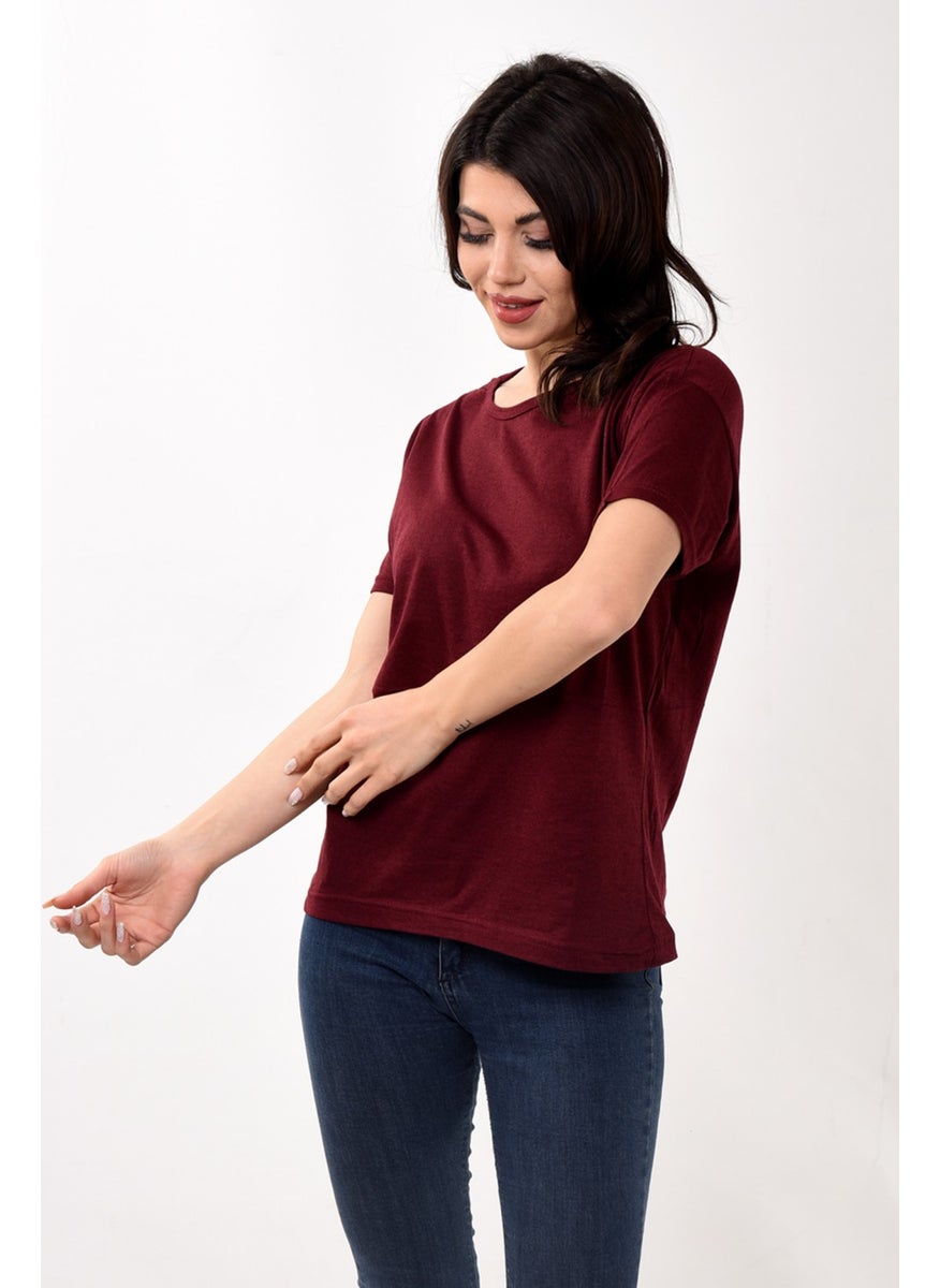 Belifanti Collection - تي شيرت نسائي أساسي بقصة دائرية وأكمام قصيرة لون قرمزي - Image 1