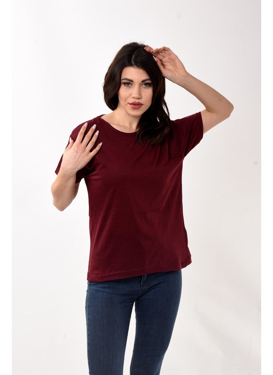 Belifanti Collection - تي شيرت نسائي أساسي بقصة دائرية وأكمام قصيرة لون قرمزي - Image 1