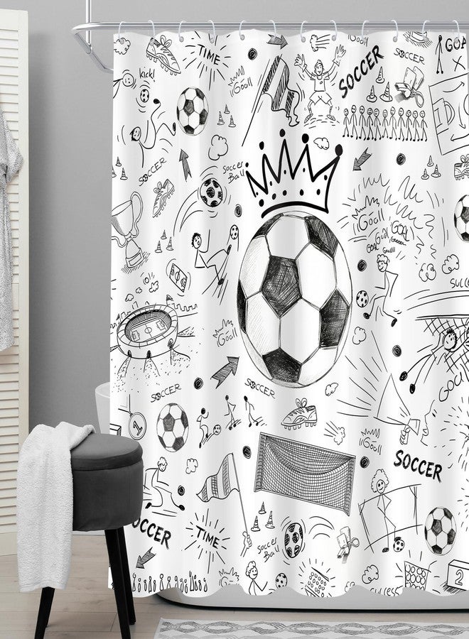 Cinbloo Soccer Sport 72Wx72H Shower Curtain Black Graffiti Doodle Football Boys Teens Funny Fun Sketch Stadium Unique Cool Aesthetic Elegant Bathroom Curtain Set Kids Bath Bathroom Accessories Decor - Image 2
