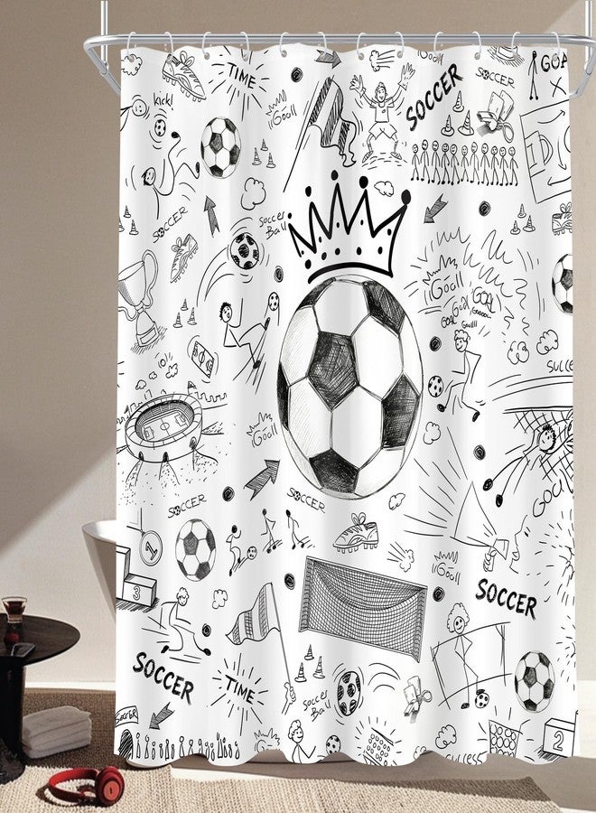 Cinbloo Soccer Sport 72Wx72H Shower Curtain Black Graffiti Doodle Football Boys Teens Funny Fun Sketch Stadium Unique Cool Aesthetic Elegant Bathroom Curtain Set Kids Bath Bathroom Accessories Decor - Image 1