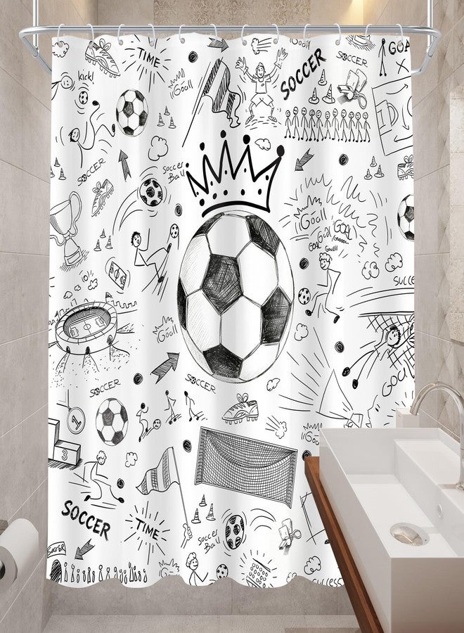 Cinbloo Soccer Sport 72Wx72H Shower Curtain Black Graffiti Doodle Football Boys Teens Funny Fun Sketch Stadium Unique Cool Aesthetic Elegant Bathroom Curtain Set Kids Bath Bathroom Accessories Decor - Image 4