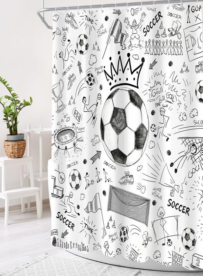 Cinbloo Soccer Sport 72Wx72H Shower Curtain Black Graffiti Doodle Football Boys Teens Funny Fun Sketch Stadium Unique Cool Aesthetic Elegant Bathroom Curtain Set Kids Bath Bathroom Accessories Decor - Image 3