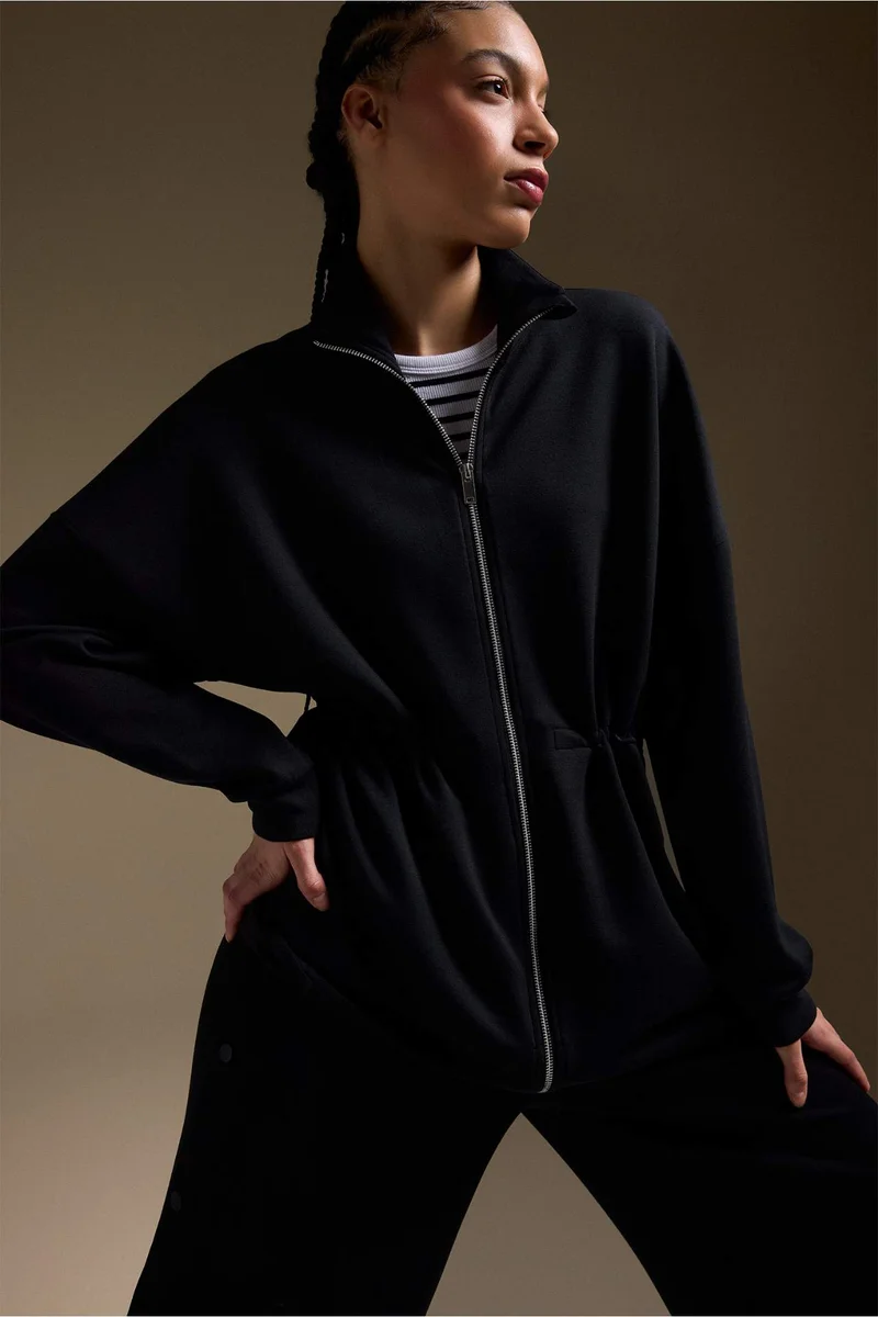 ديفاكتو Long Fit Stand Collar Modal Zip Up Sweatshirt