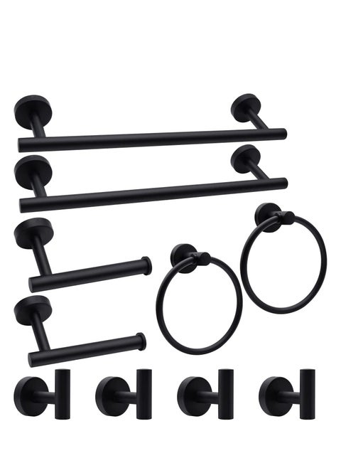 Bathroom Hardware Set, 10pcs Matte Black Bath Accessories Set, Stainless Steel Bath Towel Bar Set for Bathroom Wall Mounted