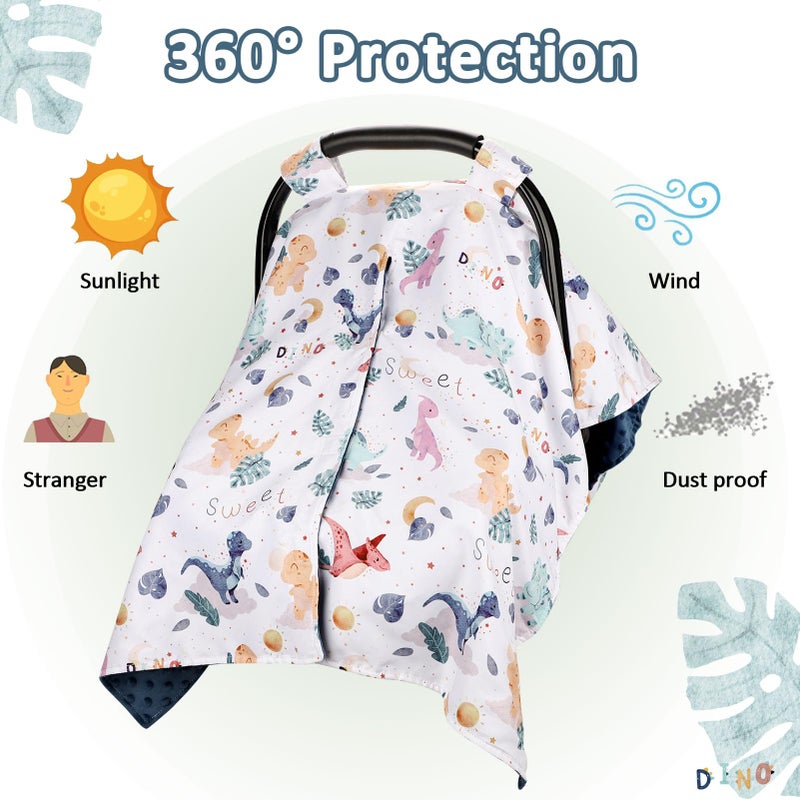 DILIMI Baby Car Seat Cover For Boy  Minky Warm Winter Car Seat Covers For Babies  Peekaboo Opening Infant Car Seat Cover  Nursing Cover Carseat Canopy  Cute Dinosaur - Image 2