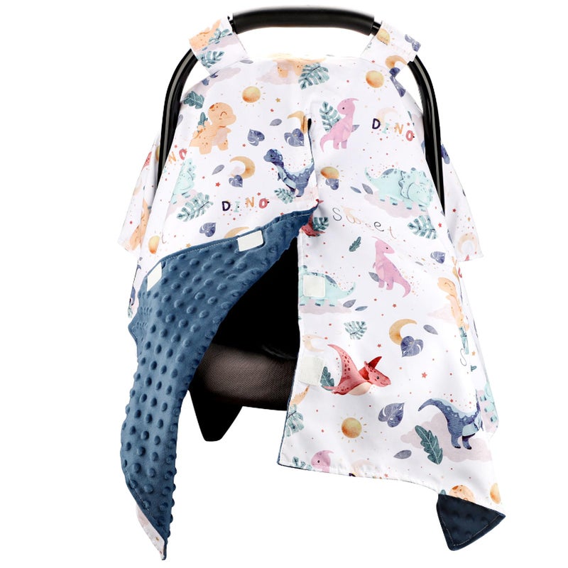 DILIMI Baby Car Seat Cover For Boy  Minky Warm Winter Car Seat Covers For Babies  Peekaboo Opening Infant Car Seat Cover  Nursing Cover Carseat Canopy  Cute Dinosaur - Image 1