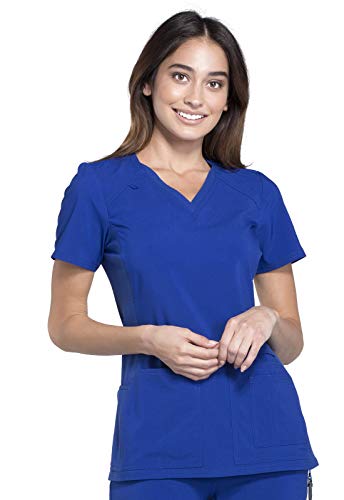 Cherokee Women's Medical Scrub Top Iflex V-Neck Knit Panel Top CK605, S, Galaxy Blue - Image 3