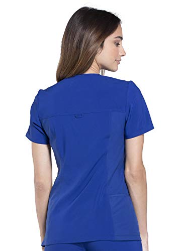 Cherokee Women's Medical Scrub Top Iflex V-Neck Knit Panel Top CK605, S, Galaxy Blue - Image 5