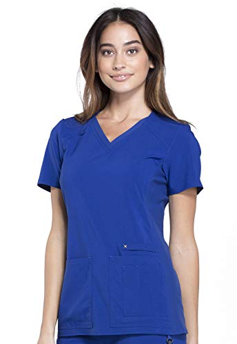 Cherokee Women's Medical Scrub Top Iflex V-Neck Knit Panel Top CK605, S, Galaxy Blue - Image 4