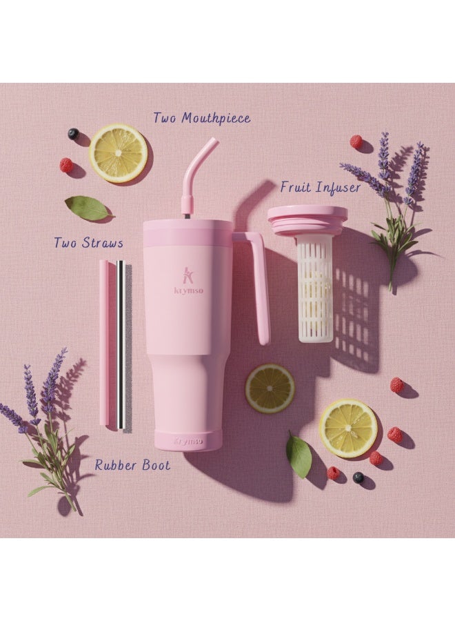KRYMSO 1200ml Stainless Steel Tumbler with Handle, Straw Lid, Silicon Base, Vacuum Insulated, Leak-Proof, Reusable Travel Mug for Coffee, Smoothie, Water, Iced Drinks - Image 2