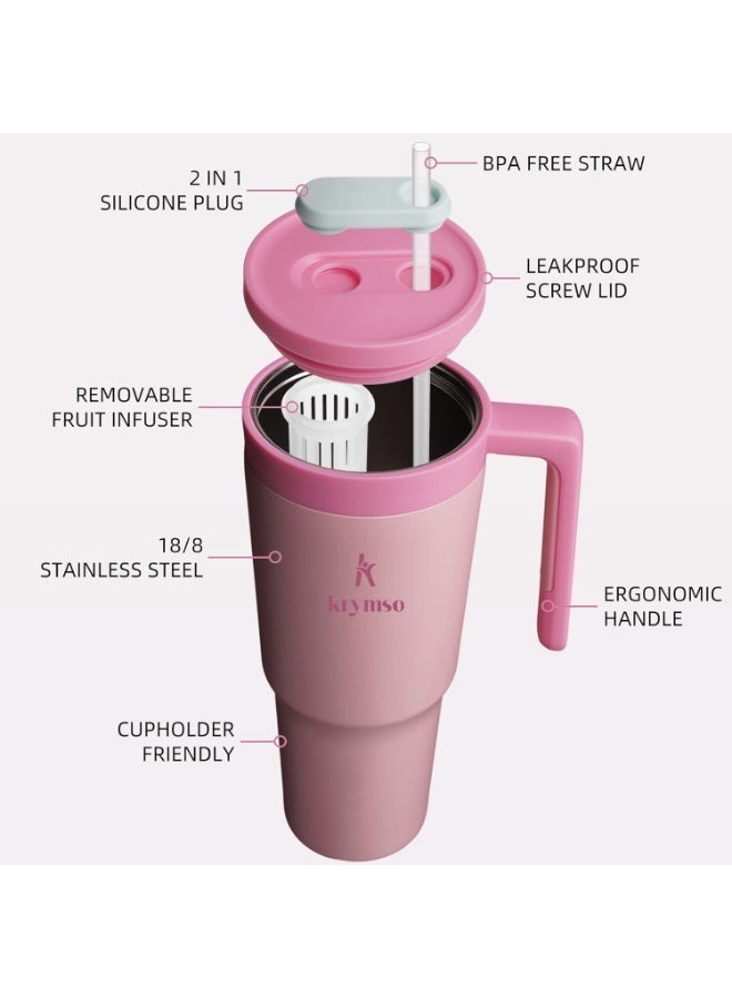 KRYMSO 1200ml Stainless Steel Tumbler with Handle, Straw Lid, Silicon Base, Vacuum Insulated, Leak-Proof, Reusable Travel Mug for Coffee, Smoothie, Water, Iced Drinks - Image 5
