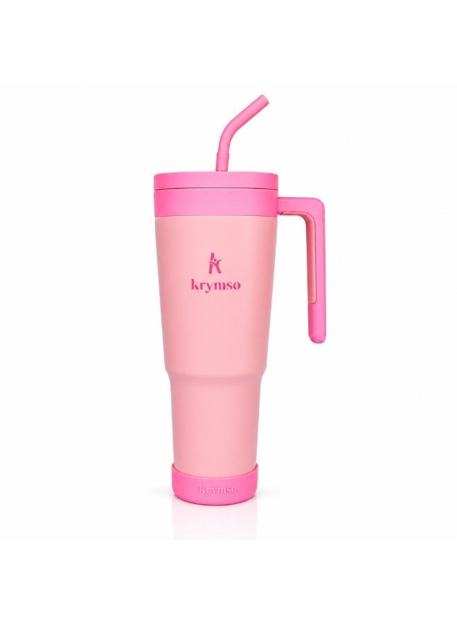 KRYMSO 1200ml Stainless Steel Tumbler with Handle, Straw Lid, Silicon Base, Vacuum Insulated, Leak-Proof, Reusable Travel Mug for Coffee, Smoothie, Water, Iced Drinks - Image 1
