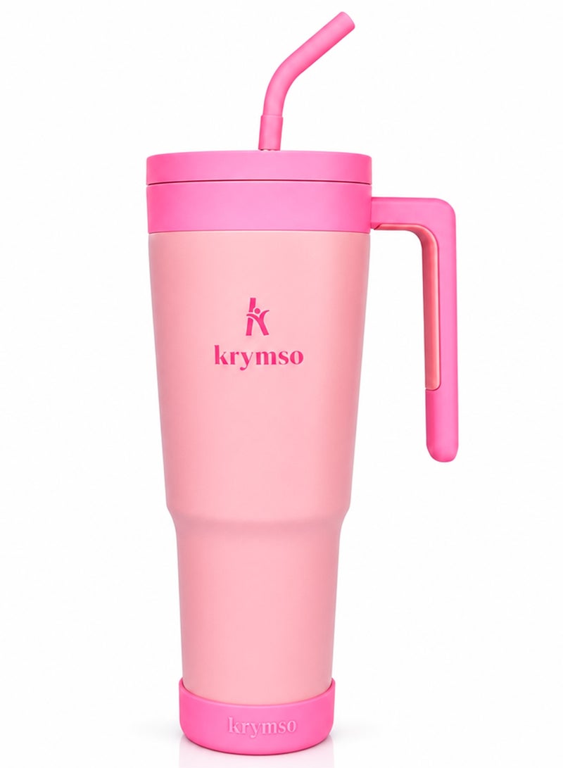 KRYMSO 1200ml Stainless Steel Tumbler with Handle, Straw Lid, Silicon Base, Vacuum Insulated, Leak-Proof, Reusable Travel Mug for Coffee, Smoothie, Water, Iced Drinks - Image 1