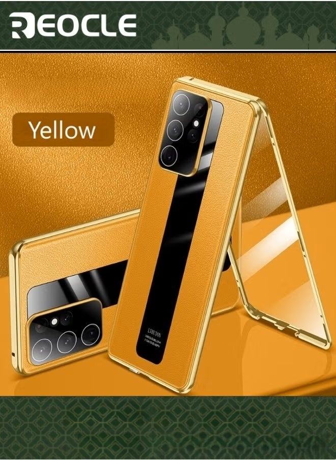 ريوكل جراب مغناطيسي لهاتف Samsung Galaxy S22 Ultra، امتصاص مغناطيسي فائق الدقة 10H، زجاج مقوى، ظهر من جلد البولي يوريثان، إطار معدني ممتص للصدمات، جراب كامل للجسم 360 درجة - Image 1