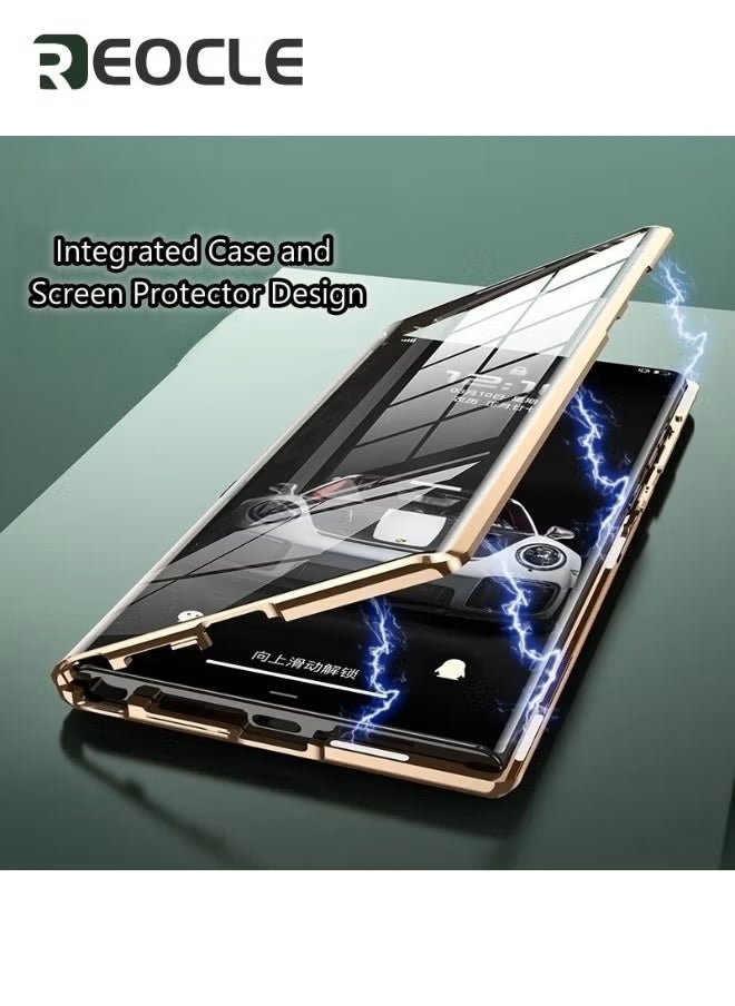 ريوكل جراب مغناطيسي لهاتف Samsung Galaxy S22 Ultra، امتصاص مغناطيسي فائق الدقة 10H، زجاج مقوى، ظهر من جلد البولي يوريثان، إطار معدني ممتص للصدمات، جراب كامل للجسم 360 درجة - Image 3