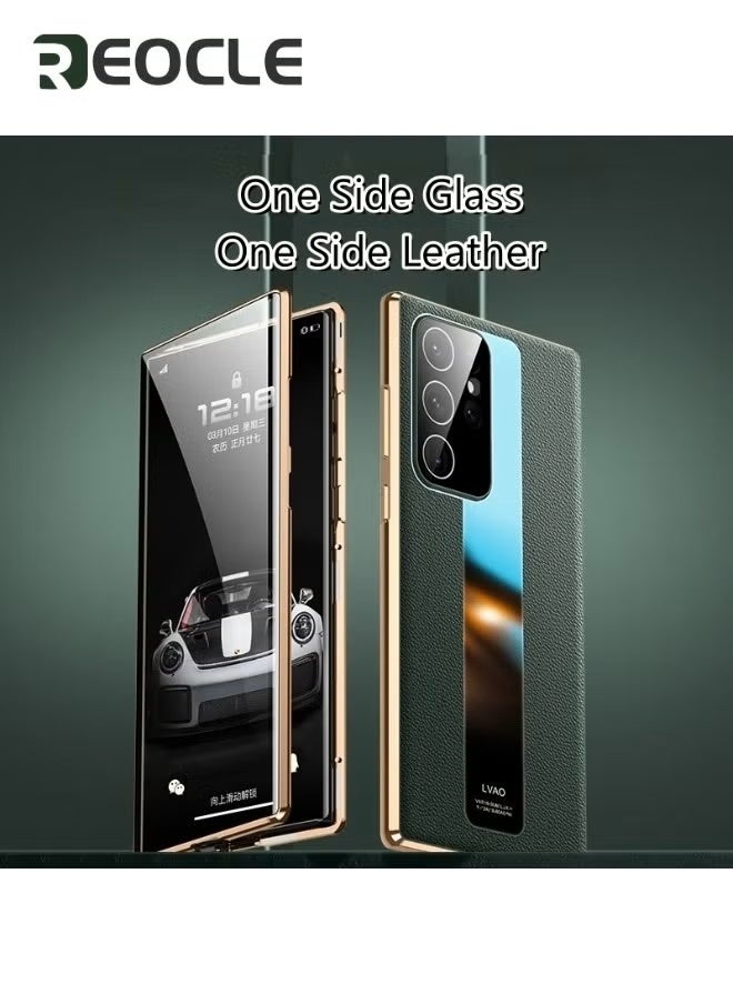 ريوكل جراب مغناطيسي لهاتف Samsung Galaxy S22 Ultra، امتصاص مغناطيسي فائق الدقة 10H، زجاج مقوى، ظهر من جلد البولي يوريثان، إطار معدني ممتص للصدمات، جراب كامل للجسم 360 درجة - Image 2