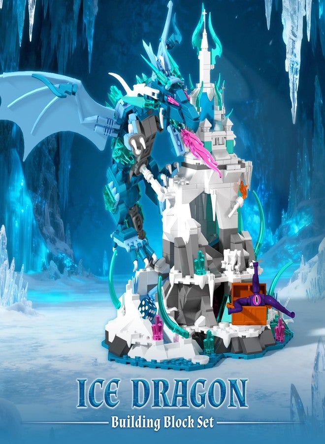 Brihappen Ice Dragon Castle Building Block Sets for Adults Teens 14+, Creative Ice Dragon Castle Building Toy, Fantasy Style Decor, Home Office Collect and Display Model Kit, Birthday Gifts (862 Pieces) - Image 2