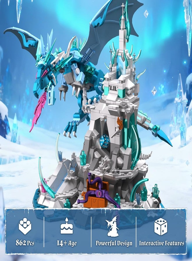 Brihappen Ice Dragon Castle Building Block Sets for Adults Teens 14+, Creative Ice Dragon Castle Building Toy, Fantasy Style Decor, Home Office Collect and Display Model Kit, Birthday Gifts (862 Pieces) - Image 3