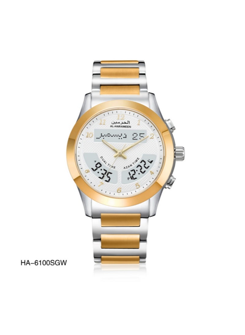 الحرمين ساعة رجالية من الفولاذ المقاوم للصدأ، تناظرية/رقمية، HA-6100SGW