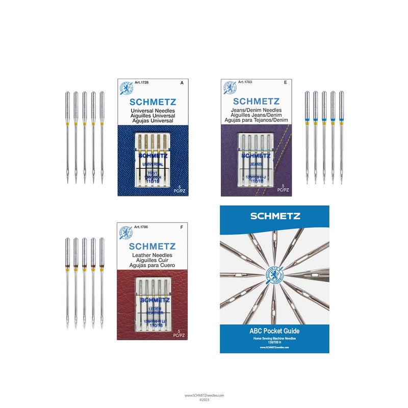 SCHMETZ Heavy Duty Sewing Machine Needle Combo Pack 15 Needles Total and 1 SCHMETZ ABC Pocket Guide - Image 2