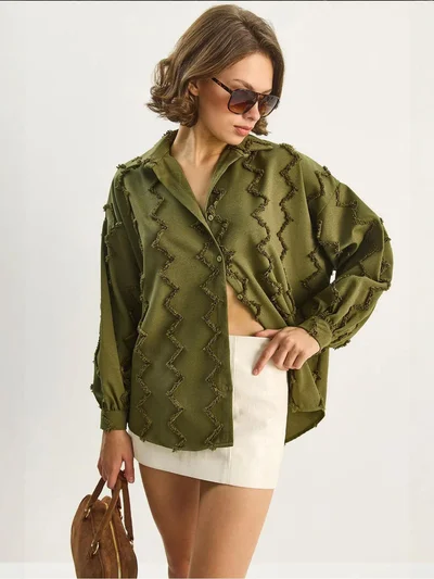 Bianco Lucci LUCCI Textured Oversized Button-Up Shirt