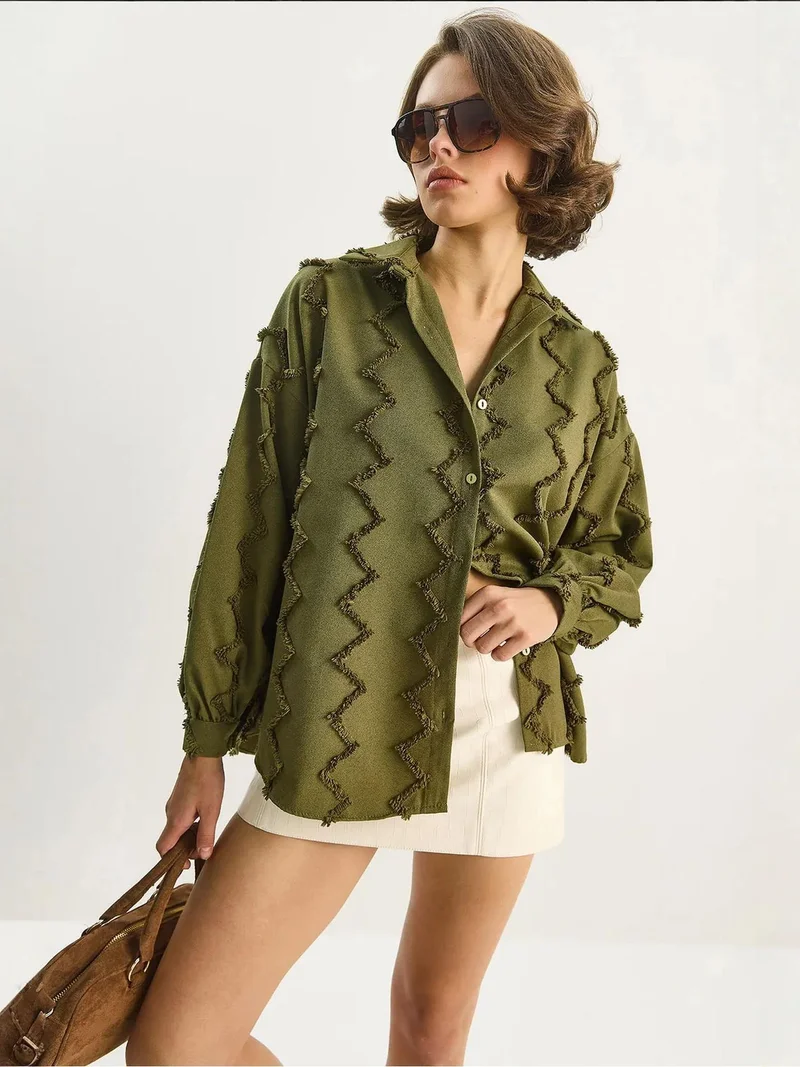 Bianco Lucci LUCCI Textured Oversized Button-Up Shirt