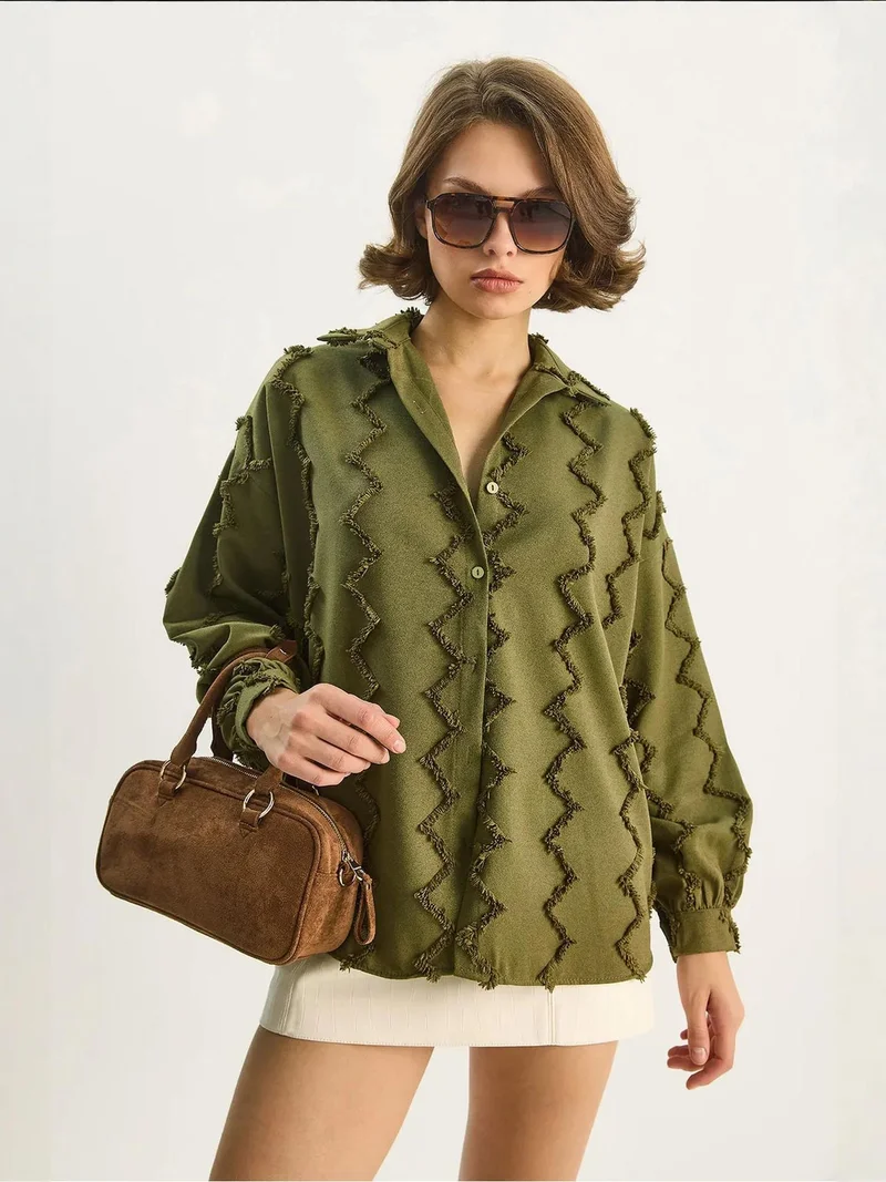 Bianco Lucci LUCCI Textured Oversized Button-Up Shirt