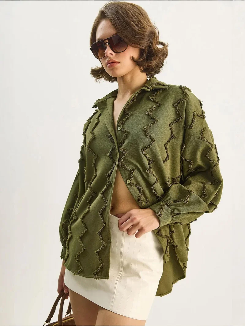 Bianco Lucci LUCCI Textured Oversized Button-Up Shirt
