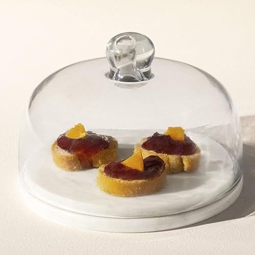 Ellementry Baker'S Glass & Marble Cloche|Cake Stand with Dome|Cupcake & Pastry Stand |Glass Dome for Home Kitchen Baking | Functional Cake Container & Serving Platter| Serving Cake Plate with Dome Lid - Image 4