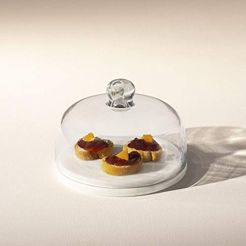 Ellementry Baker'S Glass & Marble Cloche|Cake Stand with Dome|Cupcake & Pastry Stand |Glass Dome for Home Kitchen Baking | Functional Cake Container & Serving Platter| Serving Cake Plate with Dome Lid - Image 1