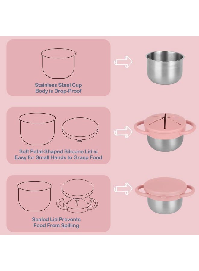 Daximo 2 Pack Snack Cups for Toddlers Spill Proof - Detachable Stainless Steel Toddler Snack Cups with Silicone Lids & Handles - Dishwasher Safe Baby Snack Containers for Mess-Free Snacking (Green and Pink) - Image 3