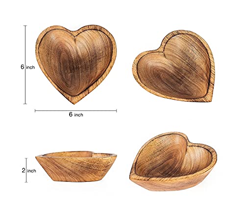 WitnyStore Heart Shaped Wood Bowl 6" Brown Handcrafted Wooden Bowls Collectible Functional Serving Tray Dish Plate Hand Made Decorative Tableware for Candy Nuts Dessert Fruit Home Décor Accents Gifts - Image 2